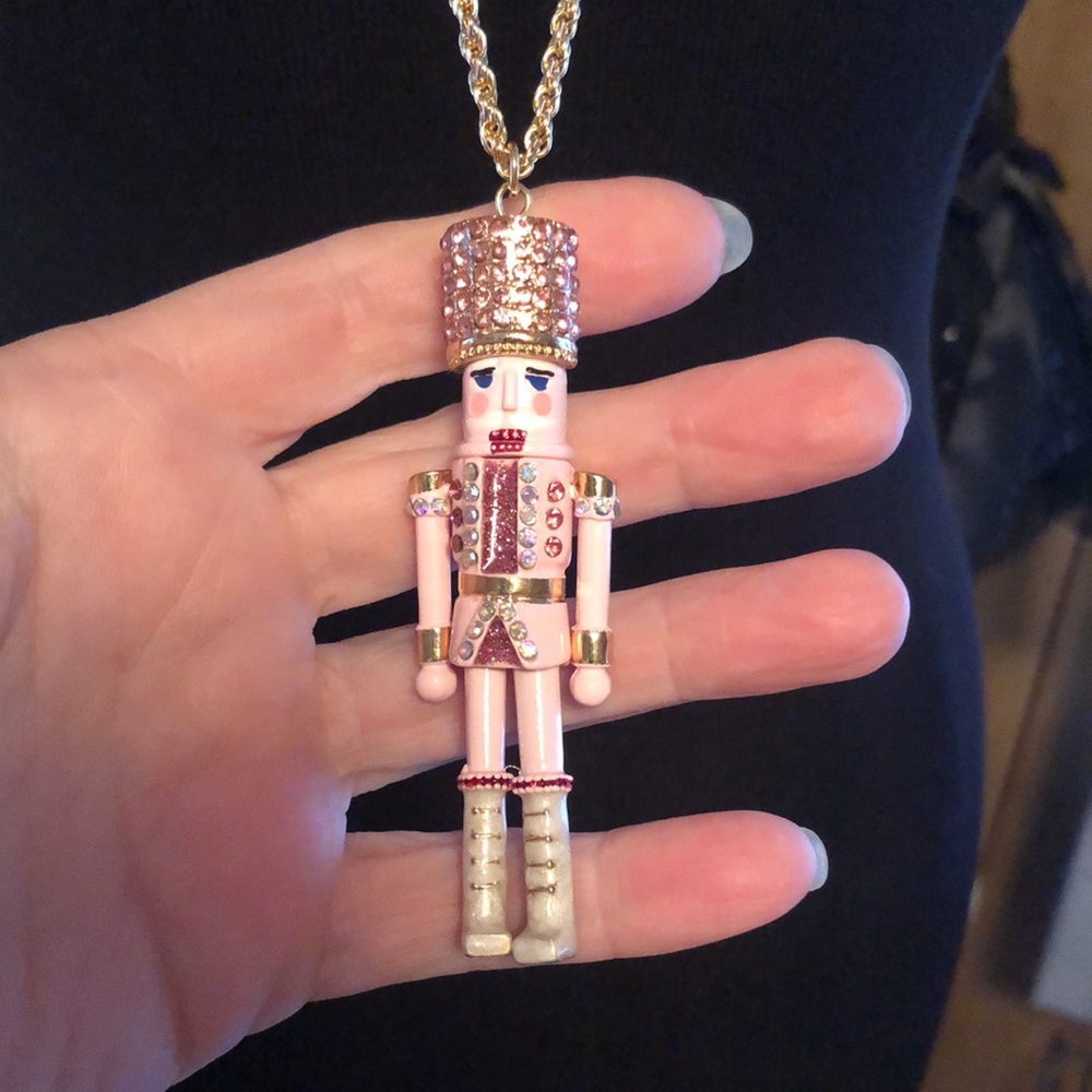 NWT Sparkly Rhinestone Betsey Johnson Pink Nutcracker Necklace - Picture 3 of 14